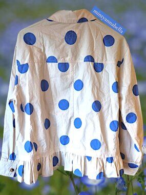 Sewn + Seen Blue Polka Dot Ruffle Hem Button Down